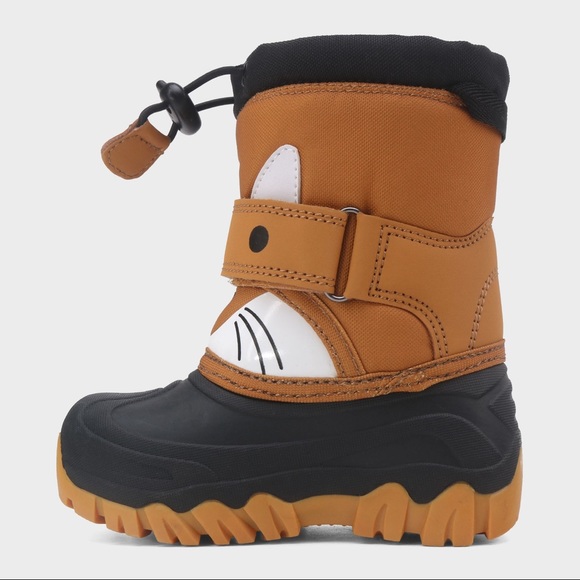 Boys Cute Fox Critter Tan Black Winter Boots NWOT - Picture 2 of 4